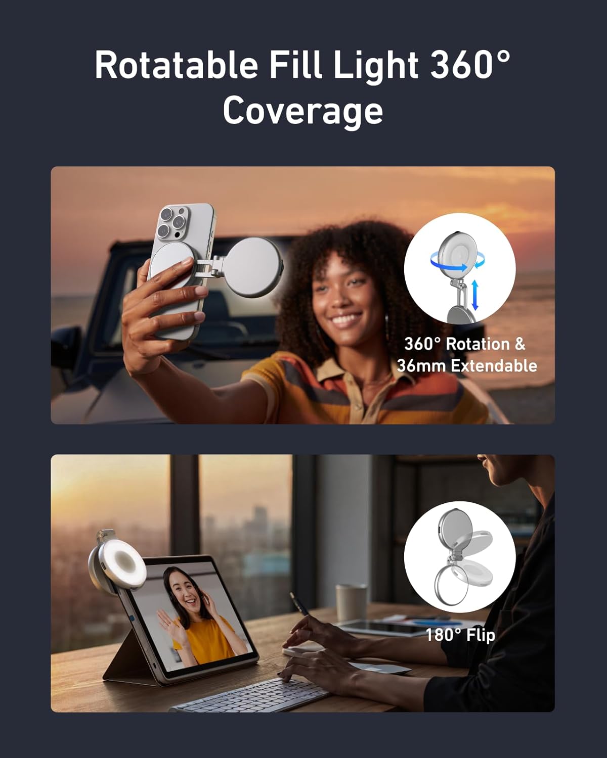 Magnetic Selfie Ring Light with Mirror