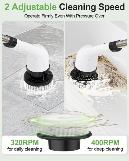 Cleaning tool with adjustable speed settings on a gray floor background