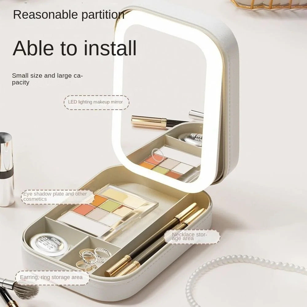 Portable Makeup Storage Box With LED Mirror
