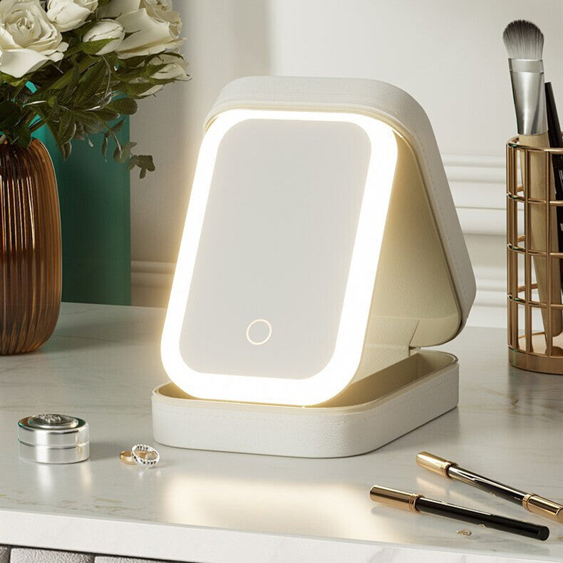 Portable Makeup Storage Box With LED Mirror