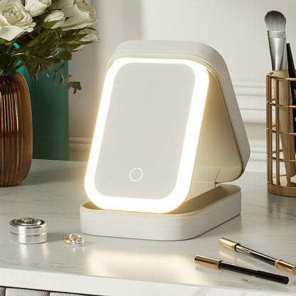 Portable Makeup Storage Box With LED Mirror