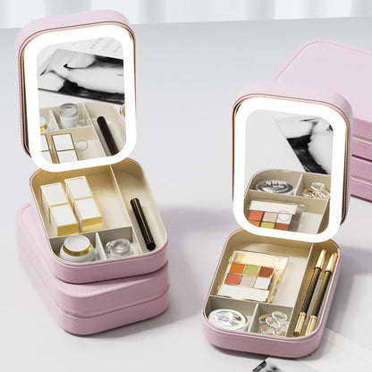 Portable Makeup Storage Box With LED Mirror