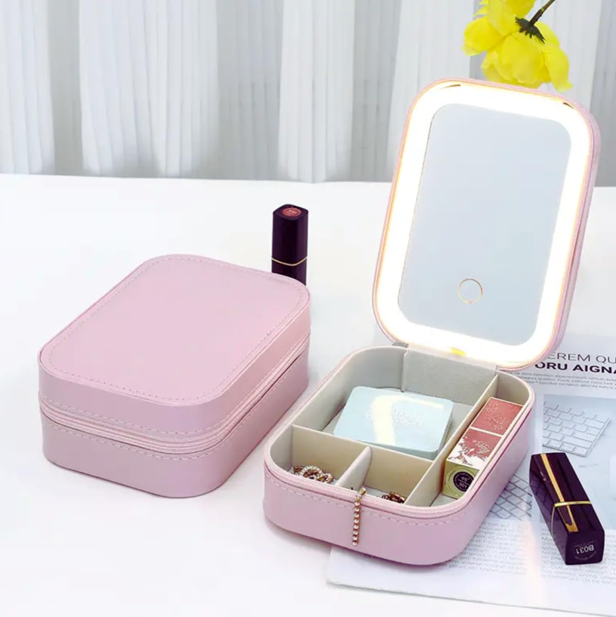 Portable Makeup Storage Box With LED Mirror