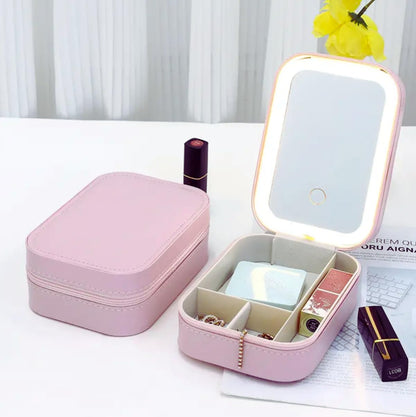 Portable Makeup Storage Box With LED Mirror