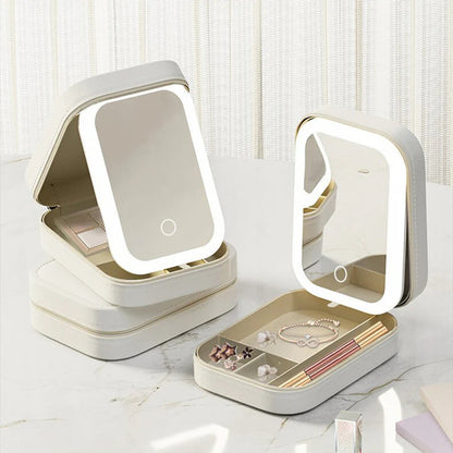 Portable Makeup Storage Box With LED Mirror