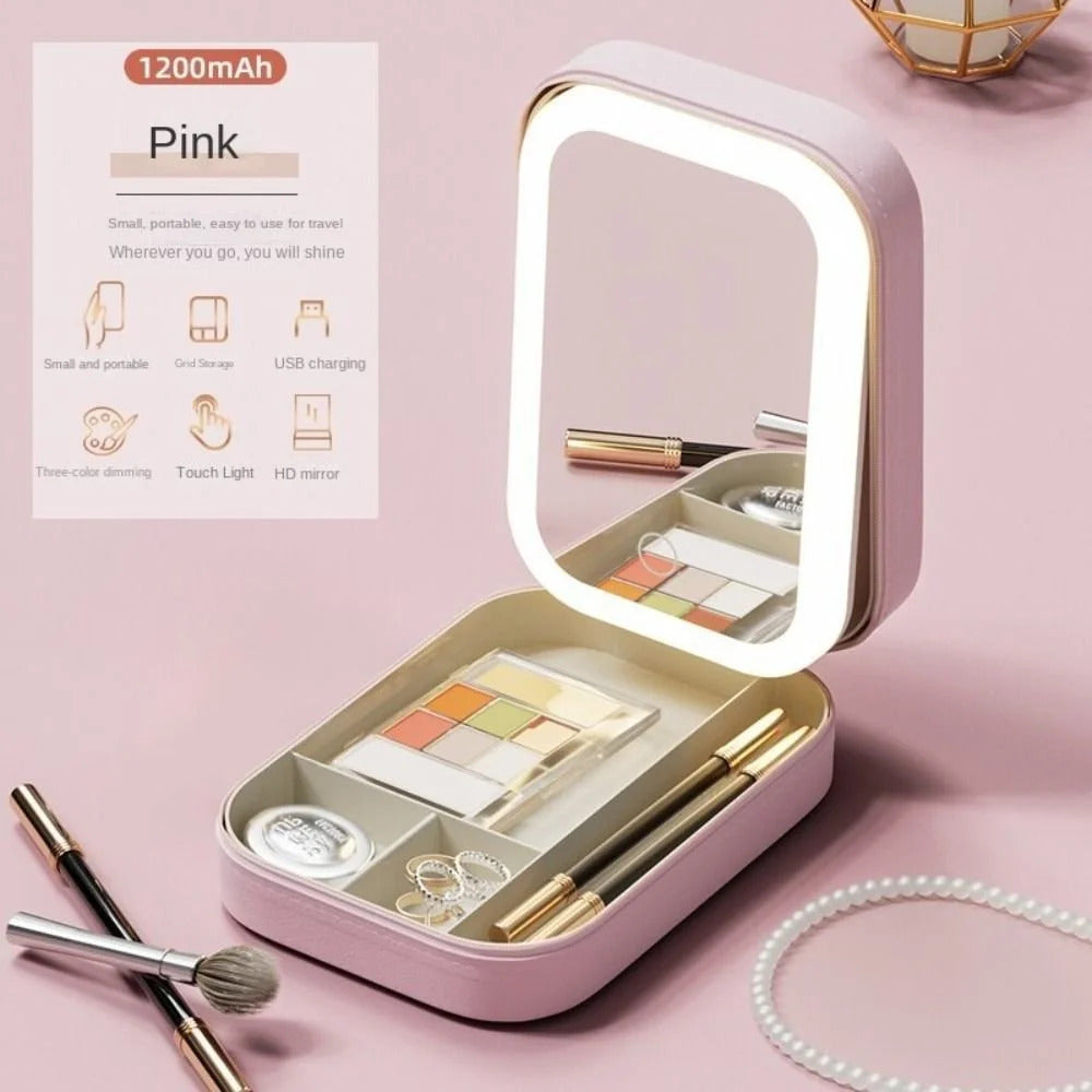 Portable Makeup Storage Box With LED Mirror
